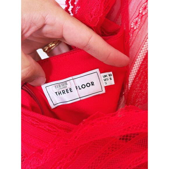 Three Floor Red Tiered Fearless Mini Dress Small Size 6 Coquette Feminine Party - Picture 7 of 9